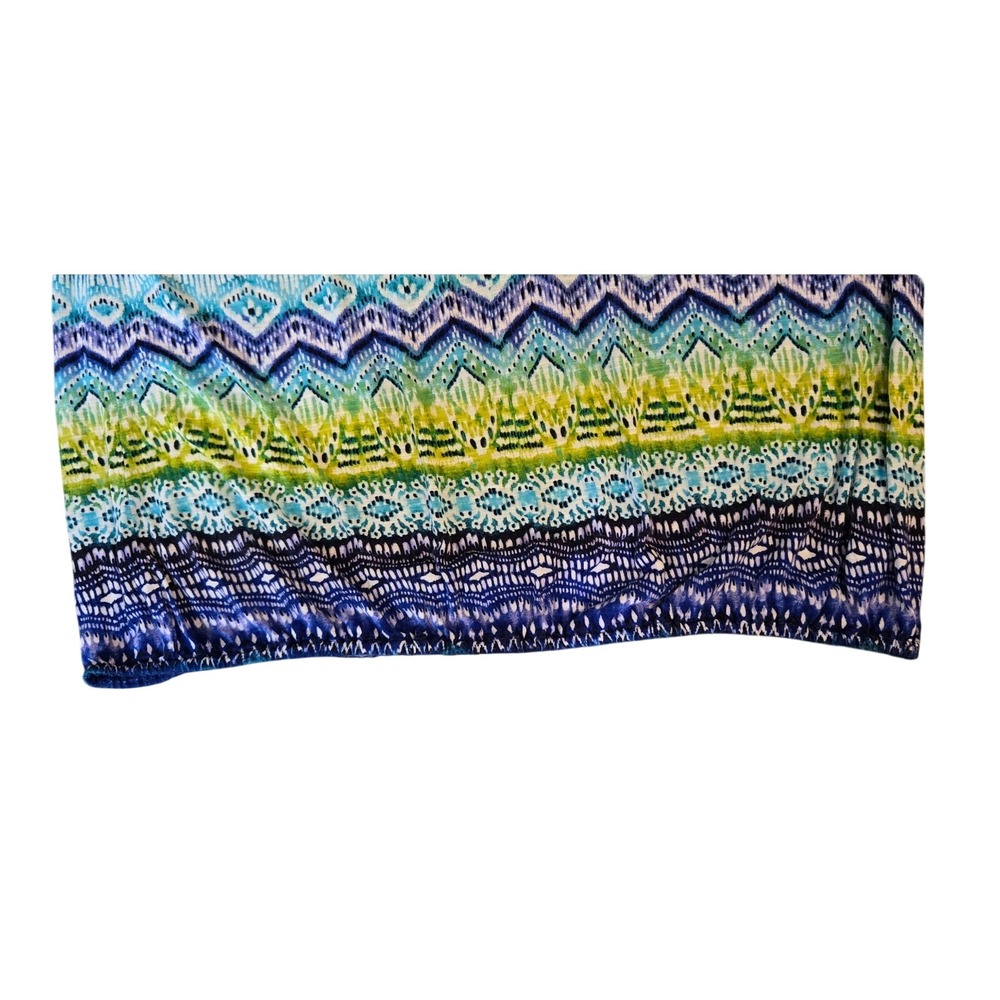 Jones New York Sport Women XXL Blue Green Ikat Geometric 3/4 Sleeve Peasant Top - Picture 4 of 8
